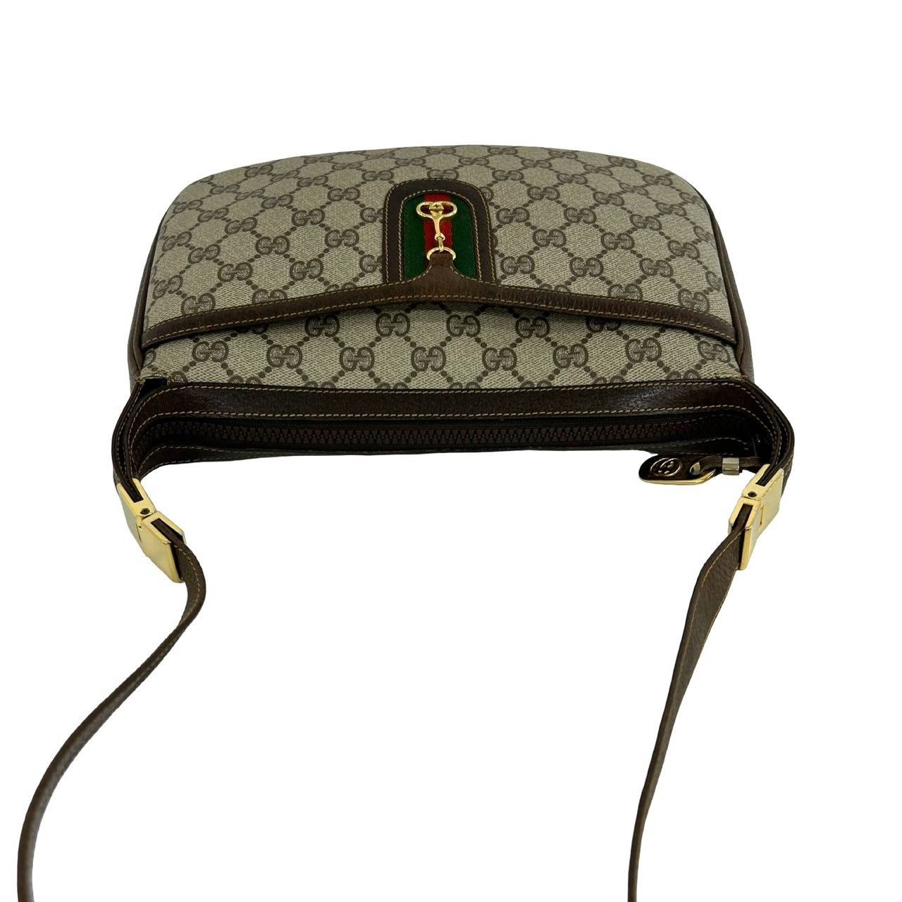 Gucci Vintage Sherry Line GG Pattern Logo Leather Shoulder Bag Brown Green — view 4