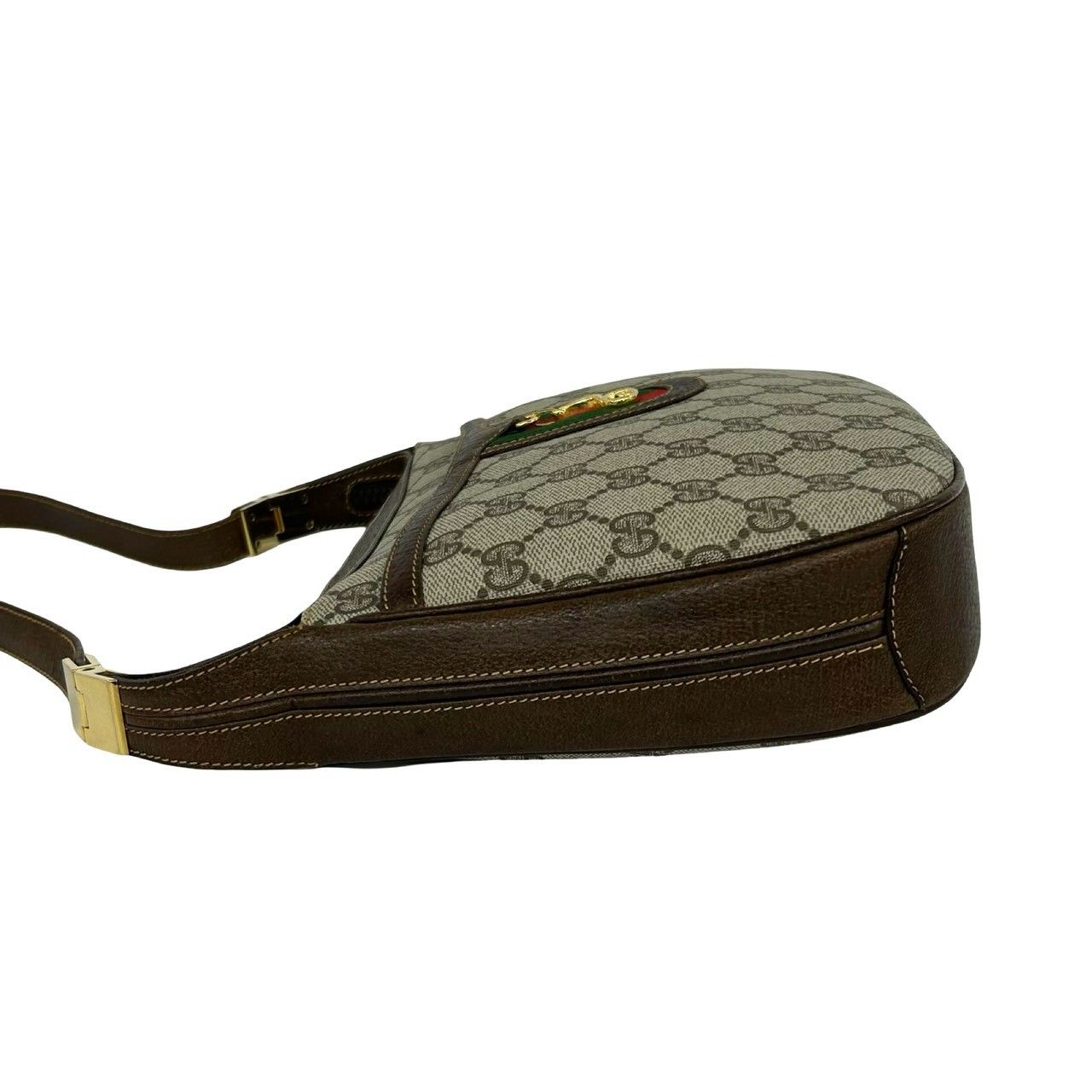 Gucci Vintage Sherry Line GG Pattern Logo Leather Shoulder Bag Brown Green — view 5