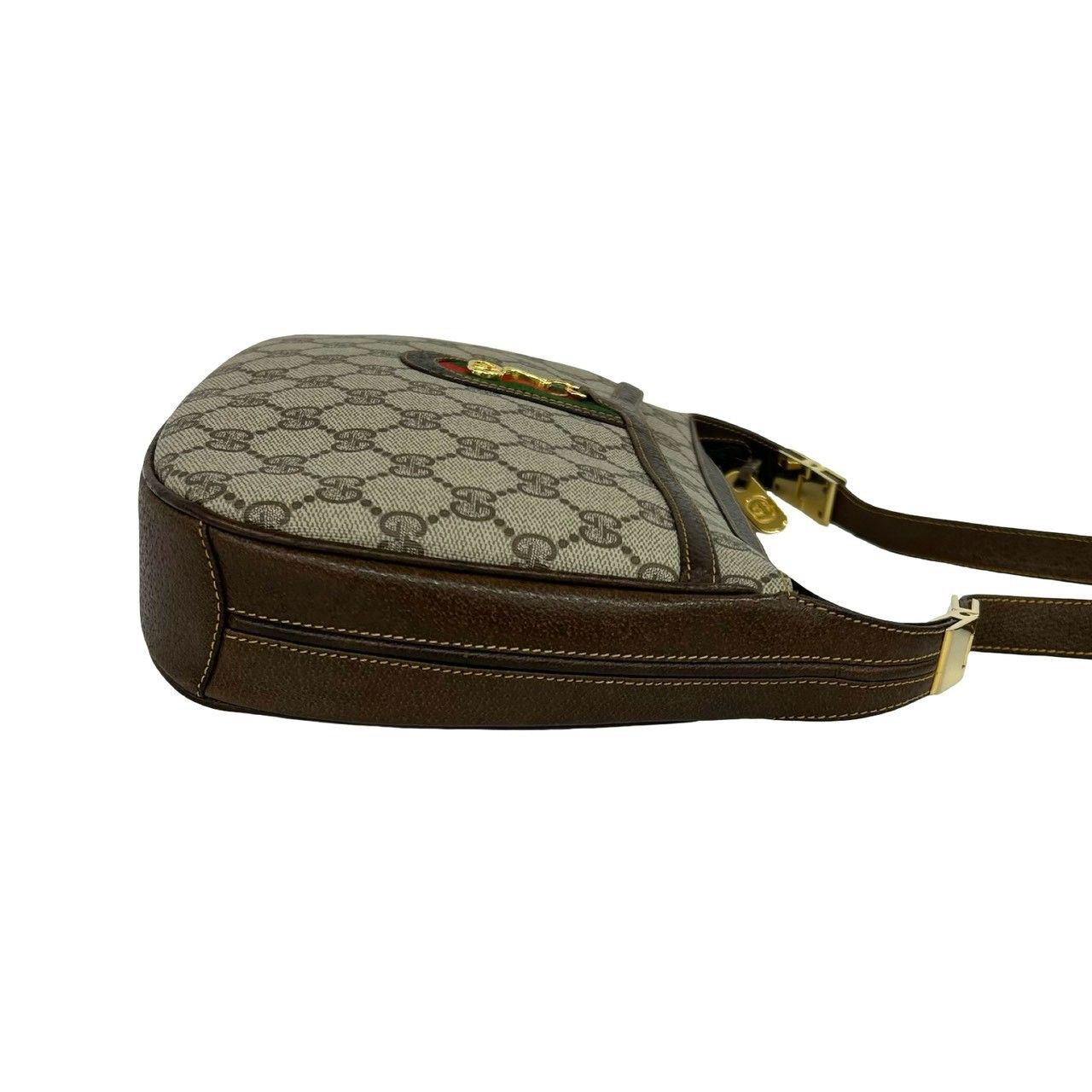 Gucci Vintage Sherry Line GG Pattern Logo Leather Shoulder Bag Brown Green — view 6