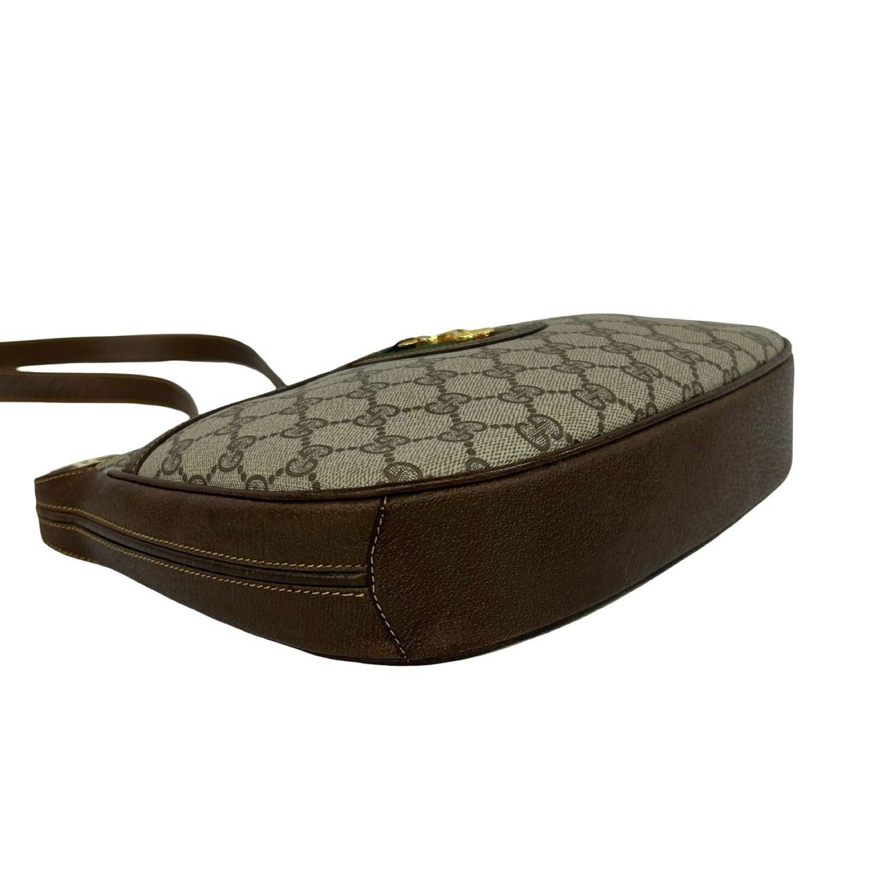 Gucci Vintage Sherry Line GG Pattern Logo Leather Shoulder Bag Brown Green — view 7