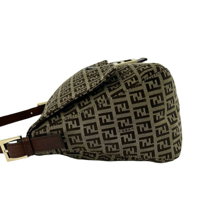 Fendi Mamma Bucket Zucchino FF Pattern Logo Canvas Leather Shoulder Bag Brown — view 5