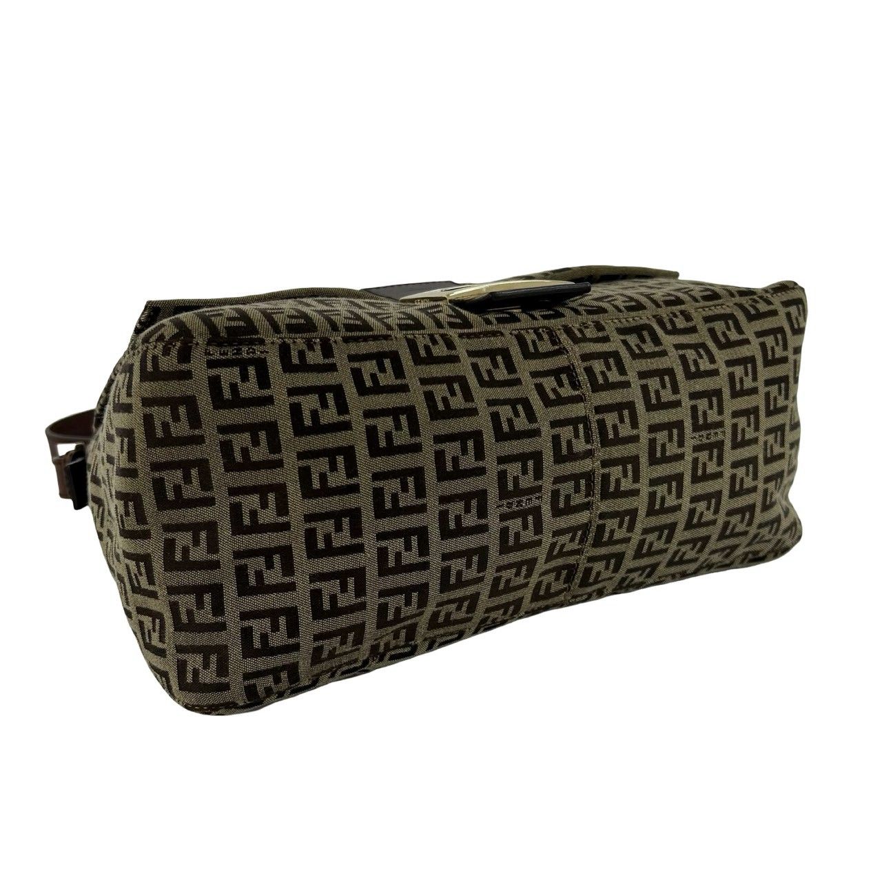 Fendi Mamma Bucket Zucchino FF Pattern Logo Canvas Leather Shoulder Bag Brown — view 7