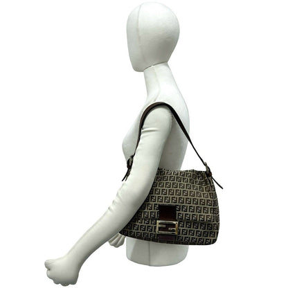 Fendi Mamma Bucket Zucchino FF Pattern Logo Canvas Leather Shoulder Bag Brown — view 2