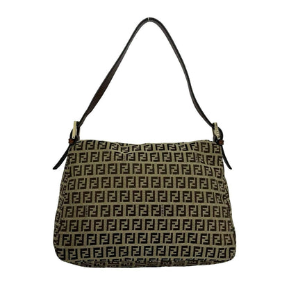 Fendi Mamma Bucket Zucchino FF Pattern Logo Canvas Leather Shoulder Bag Brown — view 3