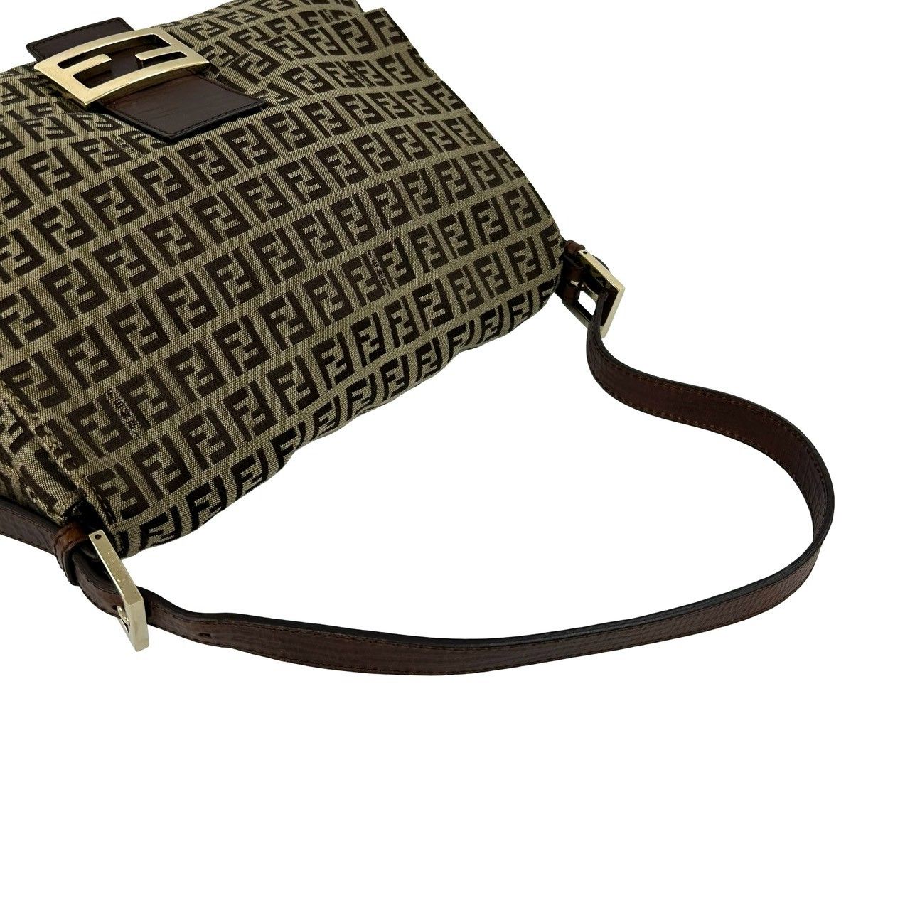 Fendi Mamma Bucket Zucchino FF Pattern Logo Canvas Leather Shoulder Bag Brown — view 4