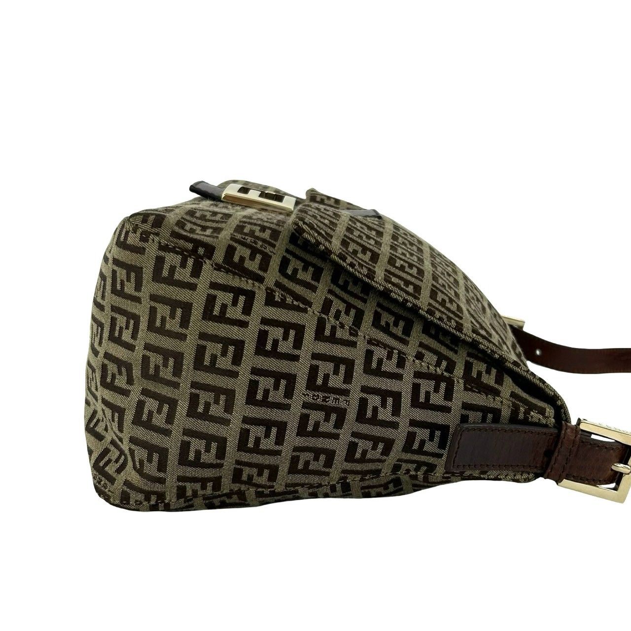Fendi Mamma Bucket Zucchino FF Pattern Logo Canvas Leather Shoulder Bag Brown — view 6