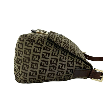 Fendi Mamma Bucket Zucchino FF Pattern Logo Canvas Leather Shoulder Bag Brown — view 6