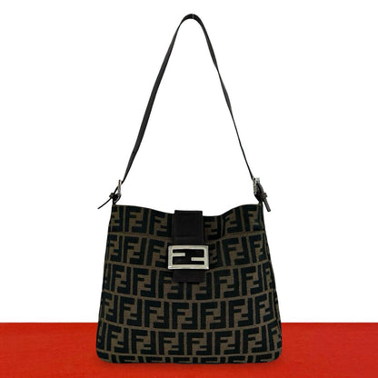 Fendi Vintage Zucca FF Pattern Canvas Leather Shoulder Bag Brown