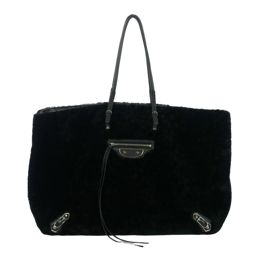 Balenciaga Paper Tote Bag Shearling Leather Black