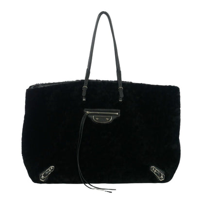 Balenciaga Paper Tote Bag Shearling Leather Black