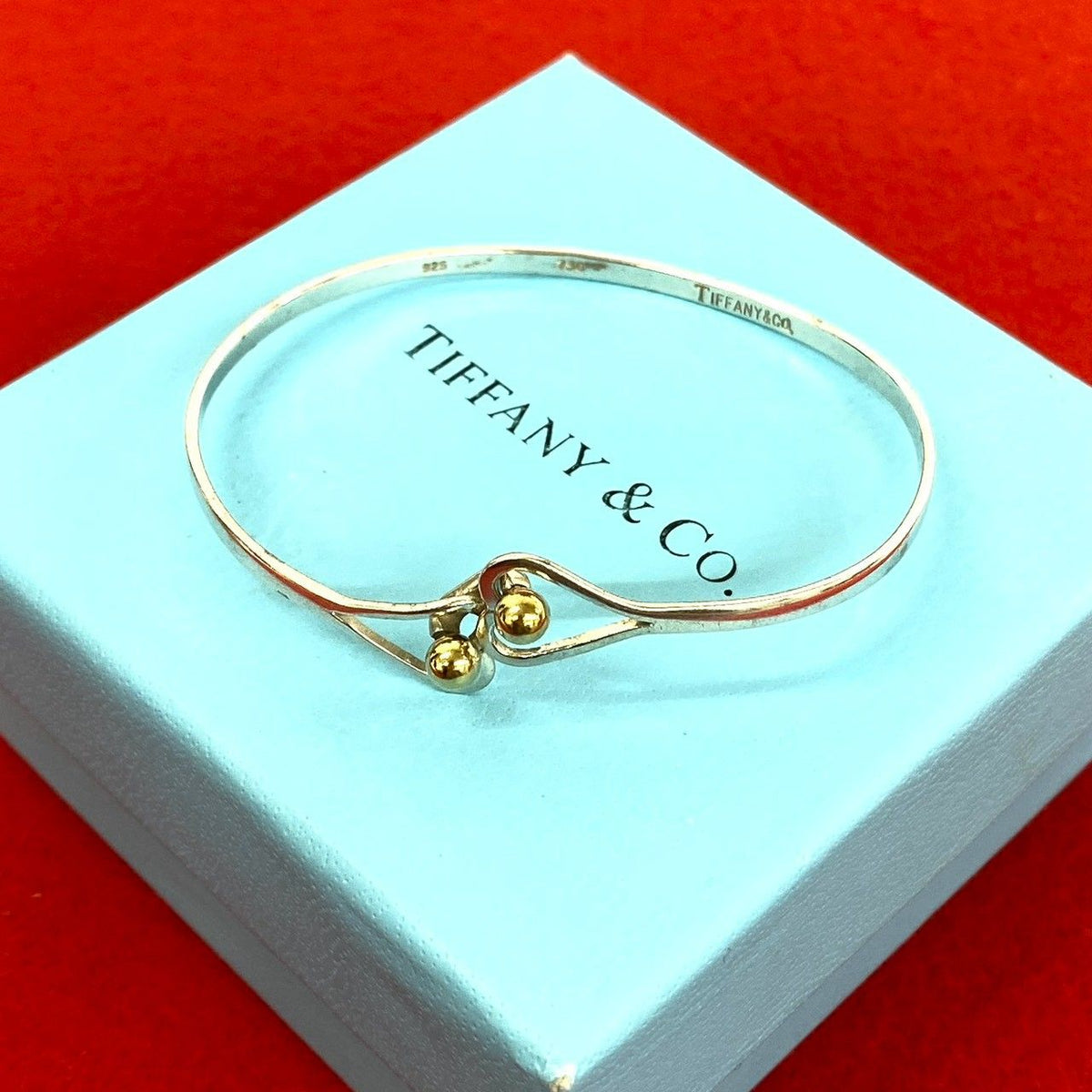 Tiffany & Co Vintage Hook Eye Heart Bangle Silver Bracelet