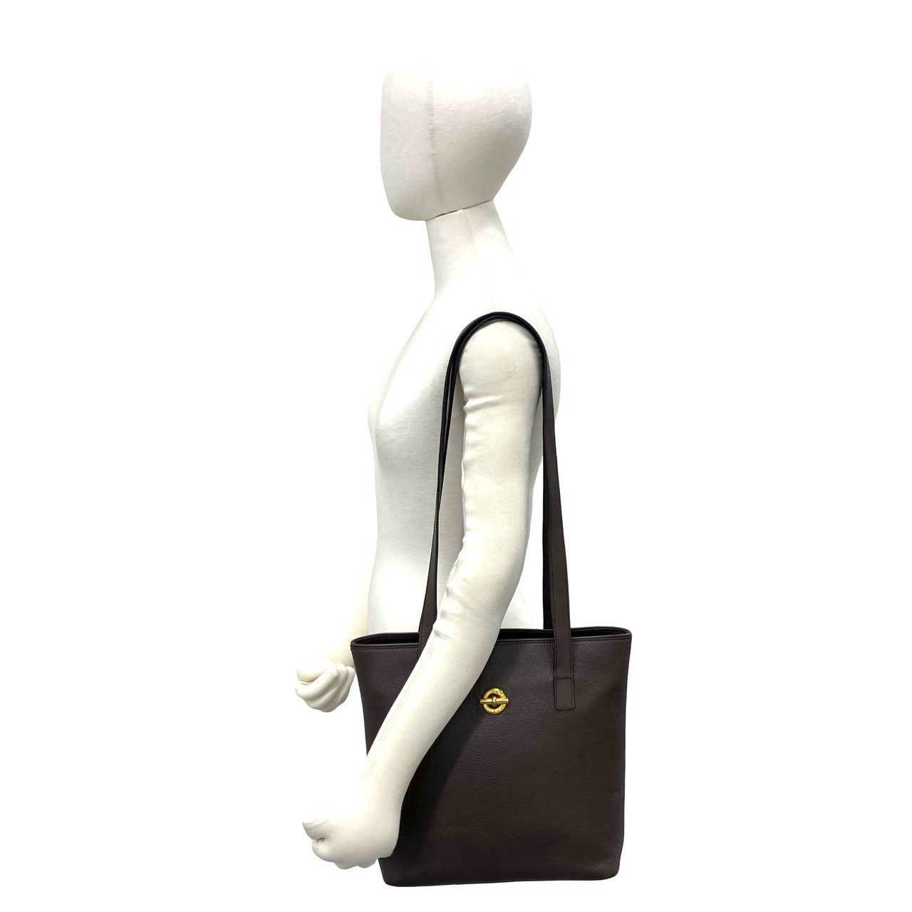 Celine Circle Logo Leather Tote Shoulder Bag Brown — view 2