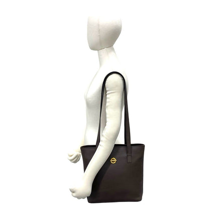 Celine Circle Logo Leather Tote Shoulder Bag Brown — view 2