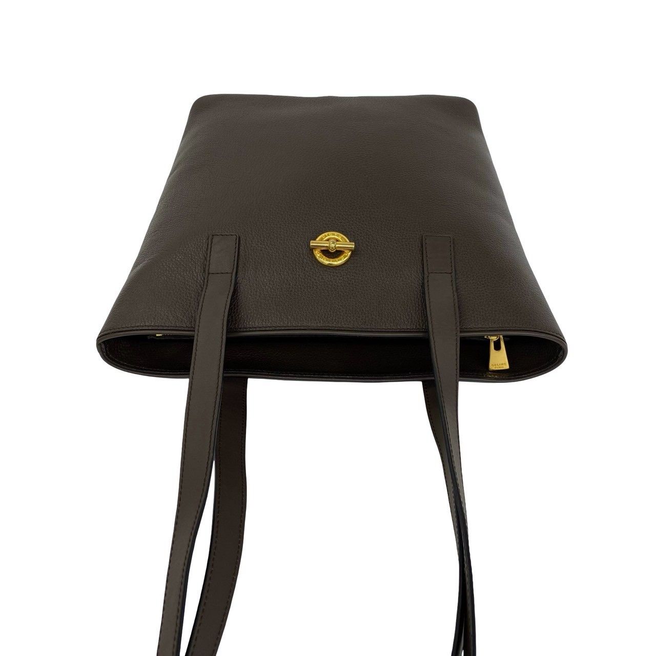 Celine Circle Logo Leather Tote Shoulder Bag Brown — view 4