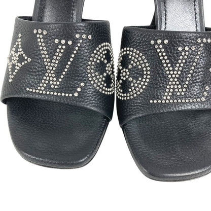 Louis Vuitton Mules Studs LV Logo Not Clear Leather Black — view 4
