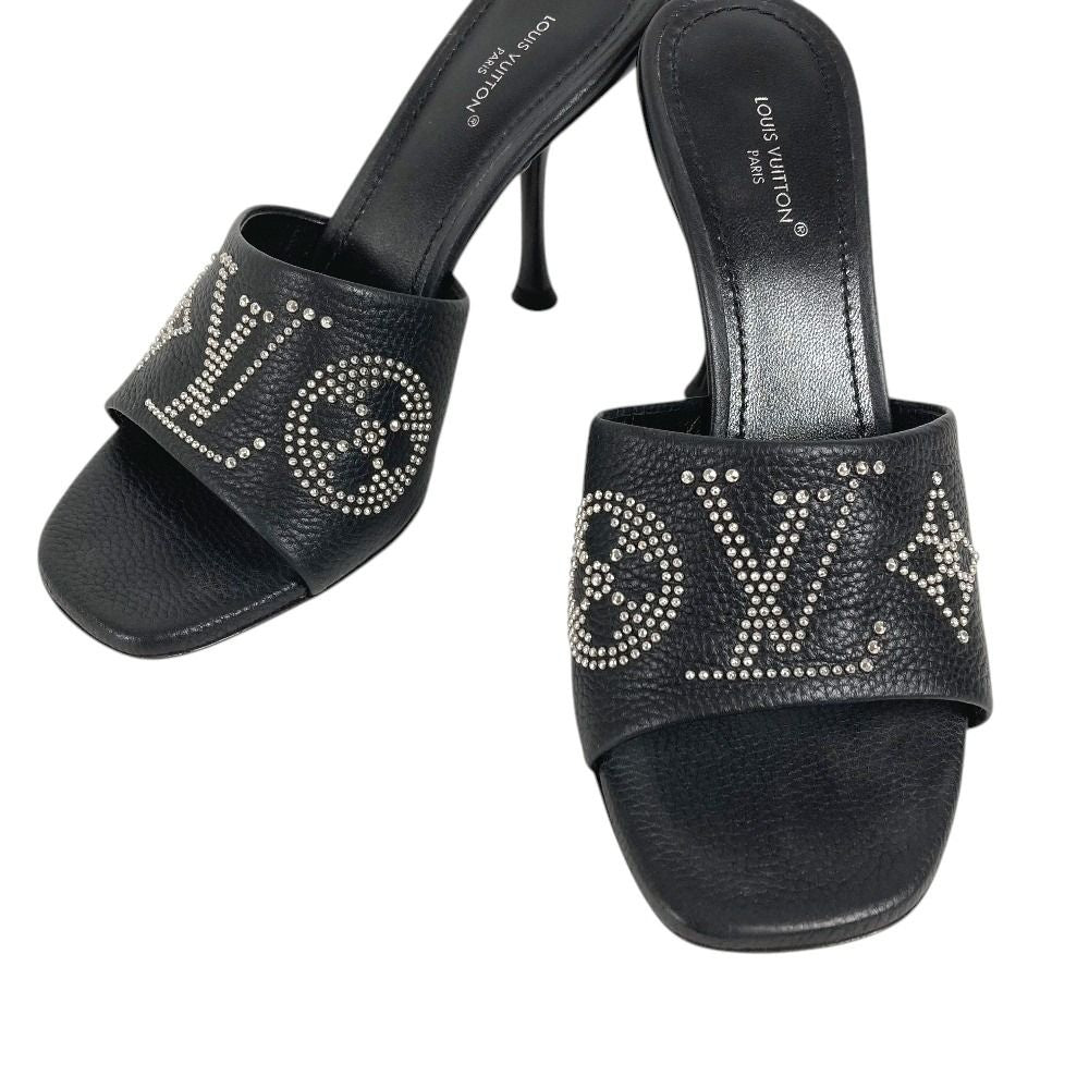 Louis Vuitton Mules Studs LV Logo Not Clear Leather Black — view 2