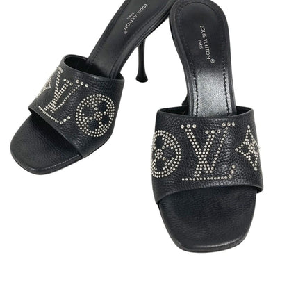 Louis Vuitton Mules Studs LV Logo Not Clear Leather Black — view 2