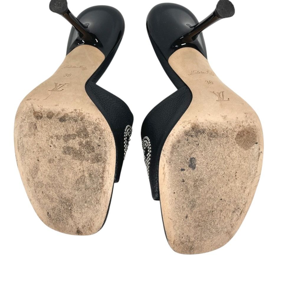 Louis Vuitton Mules Studs LV Logo Not Clear Leather Black — view 3