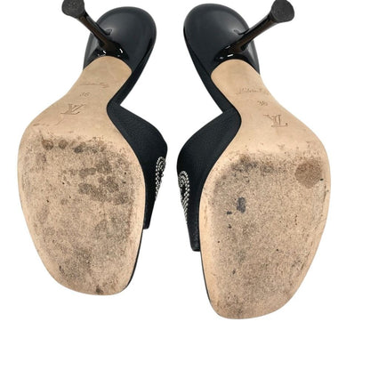 Louis Vuitton Mules Studs LV Logo Not Clear Leather Black — view 3