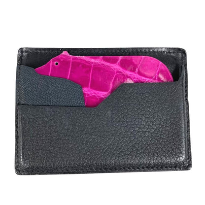 Hermes Card Case Bear Logo Leather Black