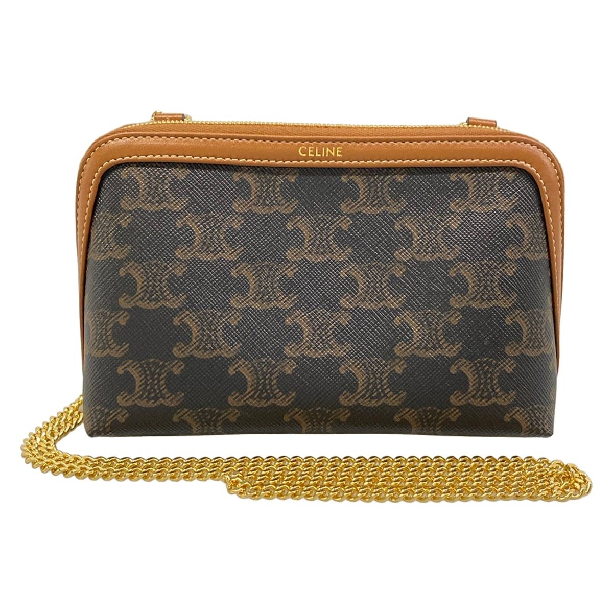 Celine Shoulder Bag Chain Clutch Tan Lambskin