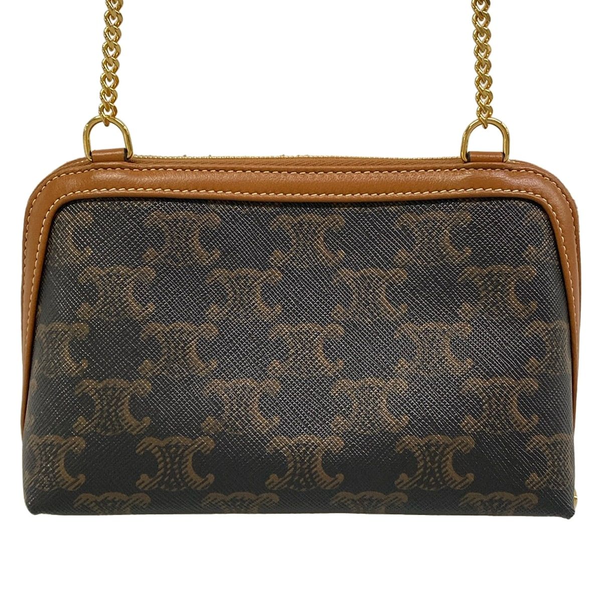 Celine Shoulder Bag Chain Clutch Tan Lambskin — view 3