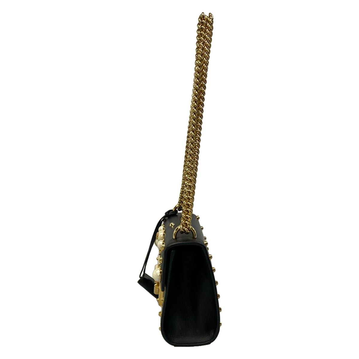 Gucci Shoulder Bag Padlock Black Chain Studs Pearl Leather — view 4