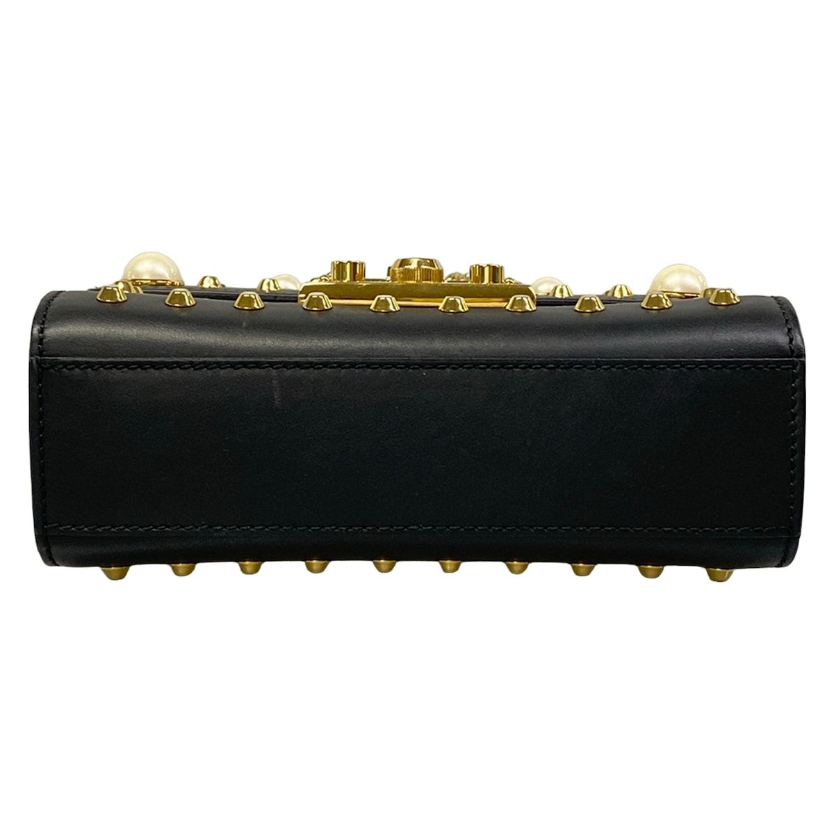 Gucci Shoulder Bag Padlock Black Chain Studs Pearl Leather — view 5