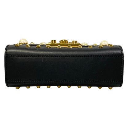 Gucci Shoulder Bag Padlock Black Chain Studs Pearl Leather — view 5