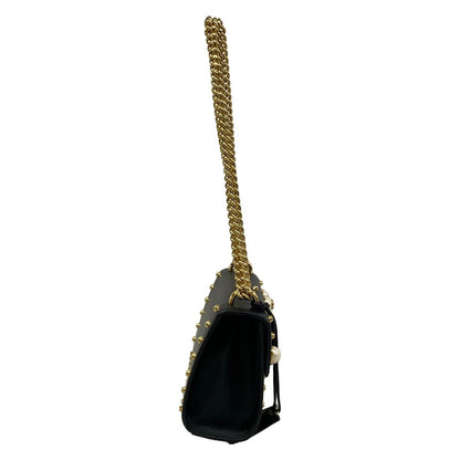 Gucci Shoulder Bag Padlock Black Chain Studs Pearl Leather — view 2