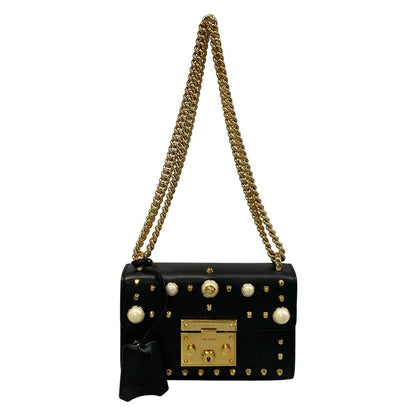 Gucci Shoulder Bag Padlock Black Chain Studs Pearl Leather