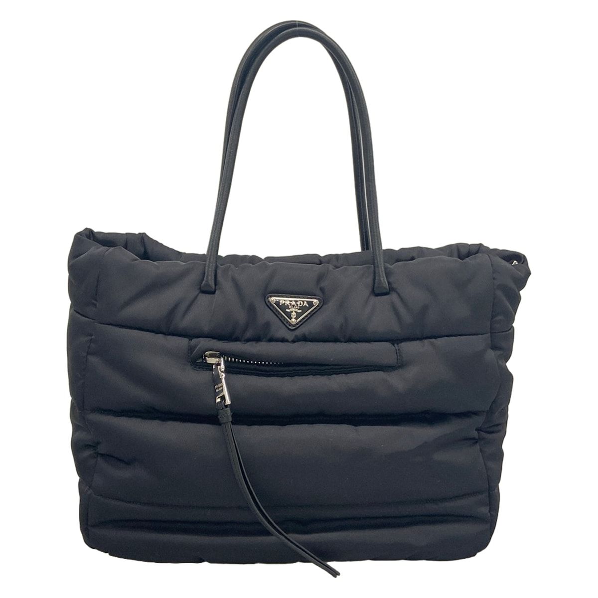Prada Tote Bag Tessuto Bomber Black Leather