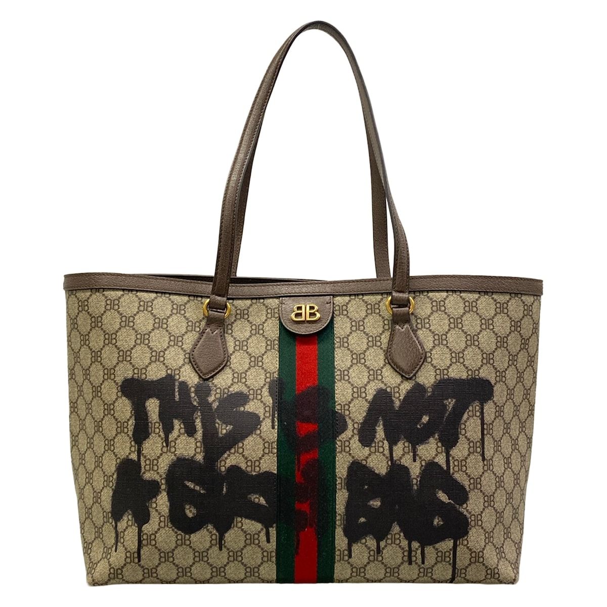 Gucci Tote Bag Hacker Medium Beige Dark Brown Multi Collaboration Leather