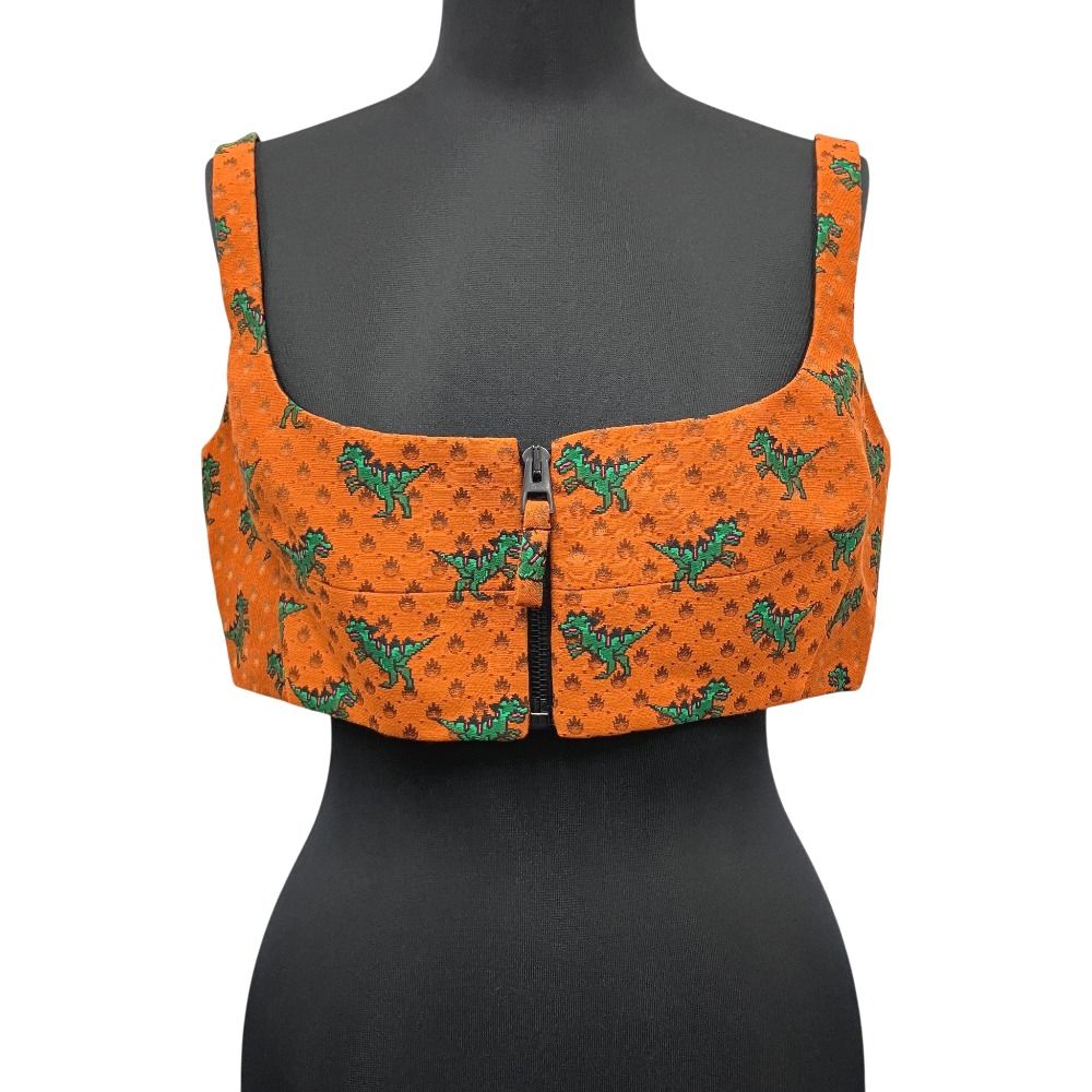 Dior Dinosaur Bustier Sleeveless Top Tank Top All Over Print Orange 38