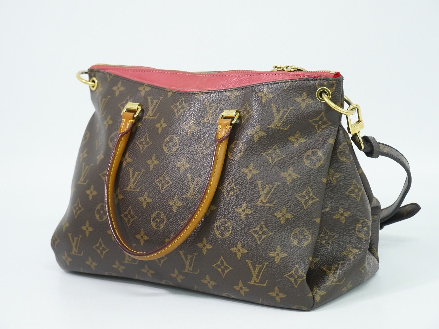 Louis Vuitton LV Pallas MM Monogram Leather 2-Way Shoulder Bag Brown Pink — view 2