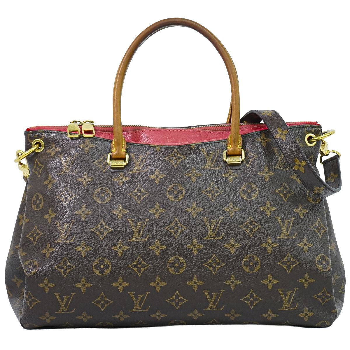 Louis Vuitton LV Pallas MM Monogram Leather 2-Way Shoulder Bag Brown Pink