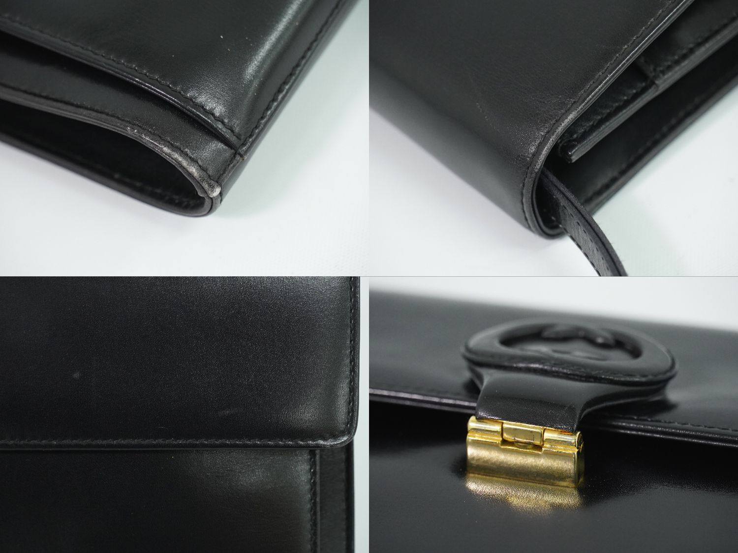 Gucci Vintage Interlocking 2-Way Shoulder Bag Clutch Pochette Leather Black — view 7