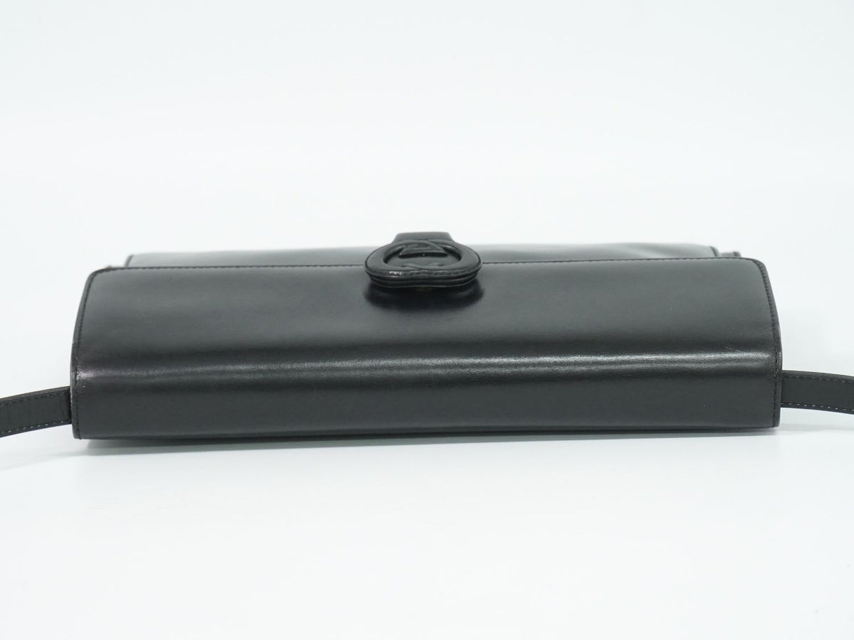 Gucci Vintage Interlocking 2-Way Shoulder Bag Clutch Pochette Leather Black — view 5