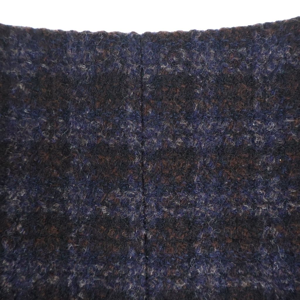 Chanel Check Wool Tweed Set Block Set Collarless Jacket Skirt Navy Brown — view 4
