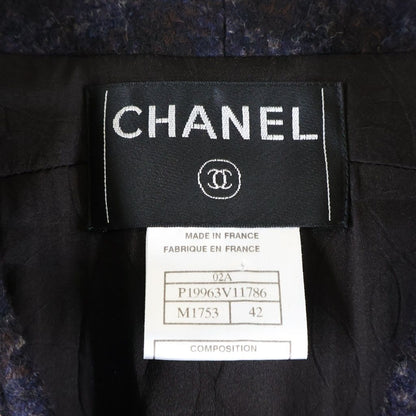 Chanel Check Wool Tweed Set Block Set Collarless Jacket Skirt Navy Brown — view 7
