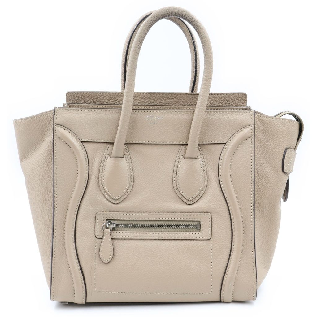 Celine Luggage Handbag Beige Brown Leather Gold
