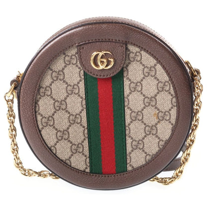 Gucci Ophidia GG Mini Sherry Line Leather Round Shoulder Bag Brown Beige