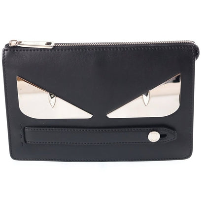 Fendi Bugs Monster Clutch Metal Decoration Leather Black