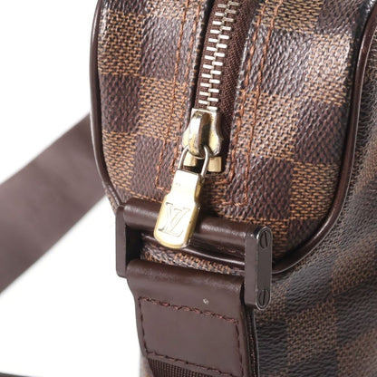 Louis Vuitton Damier Olaf PM Shoulder Bag Brown Leather Gold — view 6