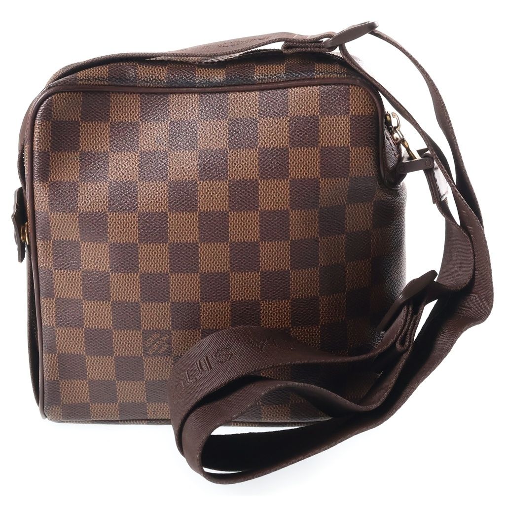 Louis Vuitton Damier Olaf PM Shoulder Bag Brown Leather Gold — view 2