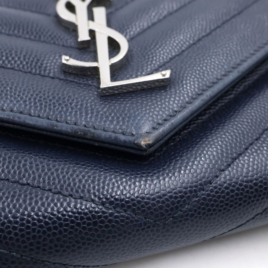 Saint Laurent Paris Cassandra Envelope Chain Wallet Leather Silver Navy — view 5