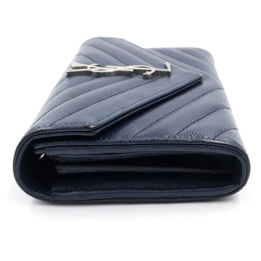 Saint Laurent Paris Cassandra Envelope Chain Wallet Leather Silver Navy — view 3