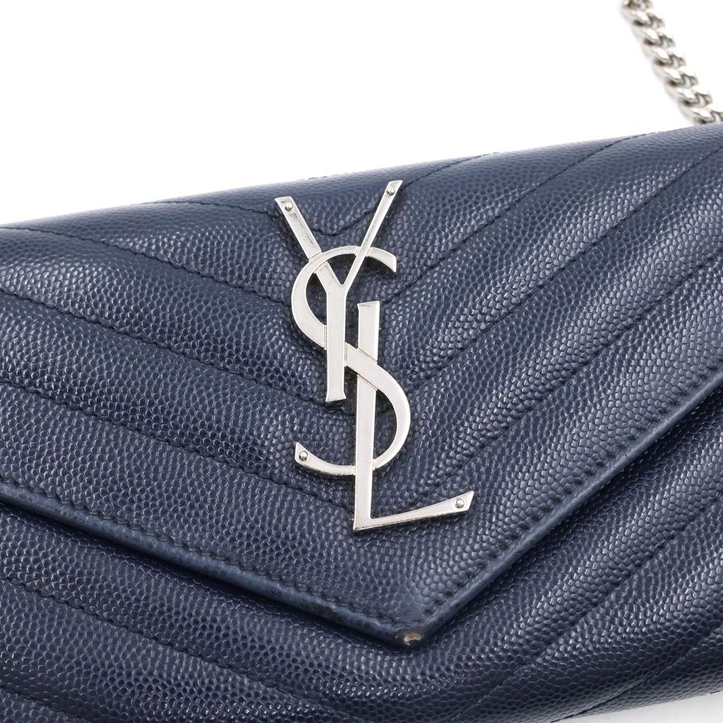Saint Laurent Paris Cassandra Envelope Chain Wallet Leather Silver Navy — view 6