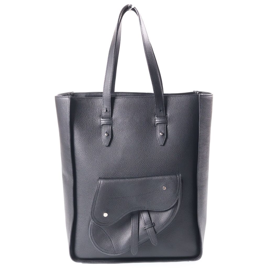 Dior Saddle Large Vertical Tote 2-Way Leather Shoulder Bag Silver Black