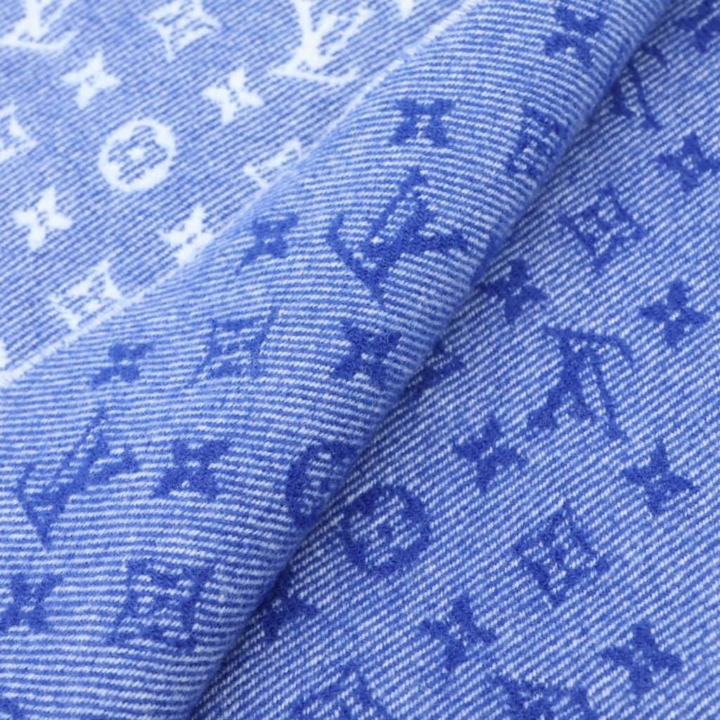 Louis Vuitton Echarpe Denim Embellished Monogram Patch Logo Fringe Wool Scarf — view 4